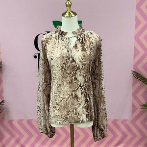 Karlie Beige & Brown Snake-Print Long Sleeve Blouse
